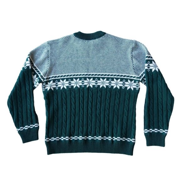 Vintage JcPenney Sweater Pullover Green White Cableknit Mens Unisex Size Large L - Picture 5 of 5
